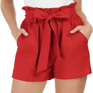 NWT Red High Rise Tie Shorts size Large